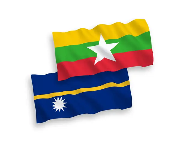 Banderas de la República de Nauru y Myanmar sobre un fondo blanco — Vector de stock