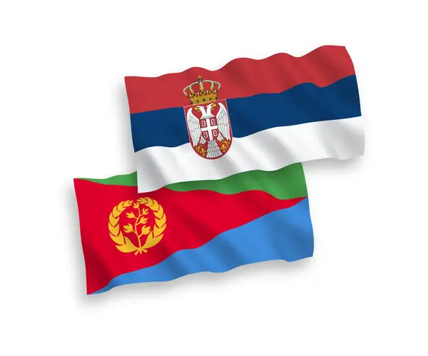 Bandeiras da Eritreia e da Sérvia sobre fundo branco — Vetor de Stock
