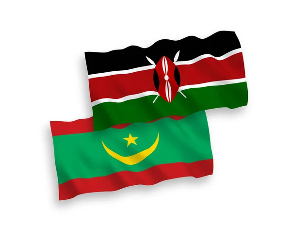 Moritanya İslam Cumhuriyeti ve Kenya 'nın bayrakları beyaz arka planda — Stok Vektör