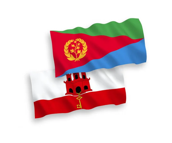 Drapeaux Nationaux Vectoriels Ondes Tissu Érythrée Gibraltar Isolés Sur Fond — Image vectorielle