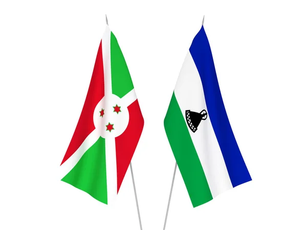 Drapeaux Nationaux Tissu Lesotho Burundi Isolés Sur Fond Blanc Illustration — Photo