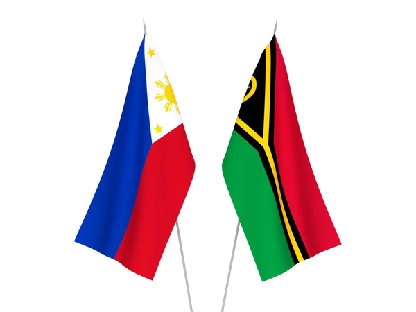 Banderas Nacionales Tela Filipinas República Vanuatu Aisladas Sobre Fondo Blanco — Foto de Stock