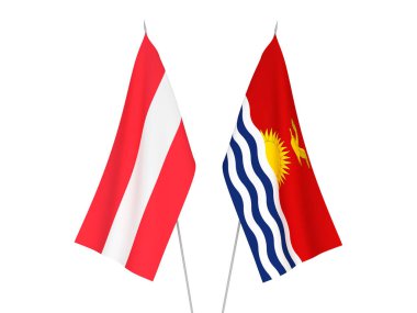 Beyaz arka planda Kiribati Cumhuriyeti ve Avusturya 'nın ulusal kumaş bayrakları izole edildi. 3d resimleme.