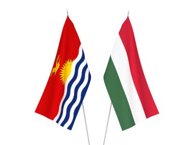 Beyaz arka planda Kiribati ve Macaristan 'ın ulusal kumaş bayrakları izole edildi. 3d resimleme.