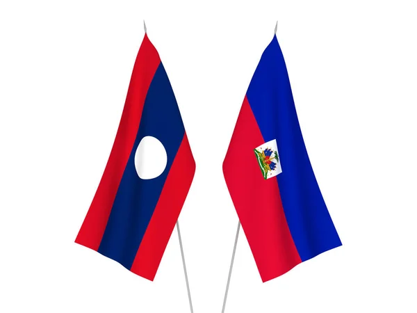 Banderas Nacionales Tela Laos República Haití Aisladas Sobre Fondo Blanco —  Fotos de Stock