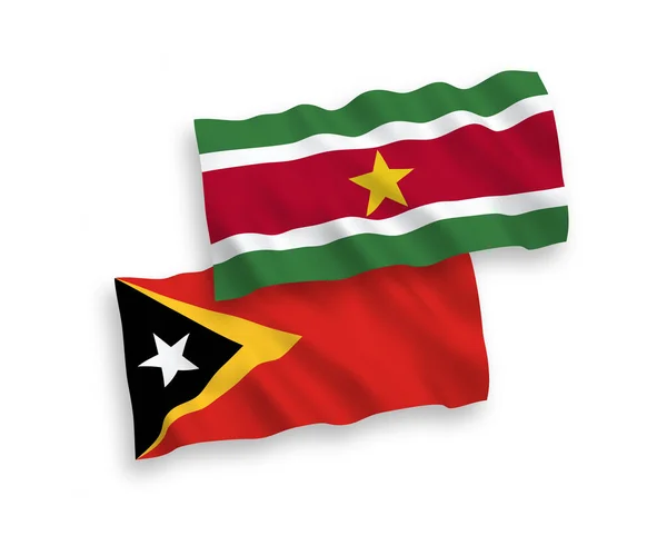 Banderas Nacionales Ondas Vectoriales República Surinam Timor Oriental Aisladas Sobre — Archivo Imágenes Vectoriales