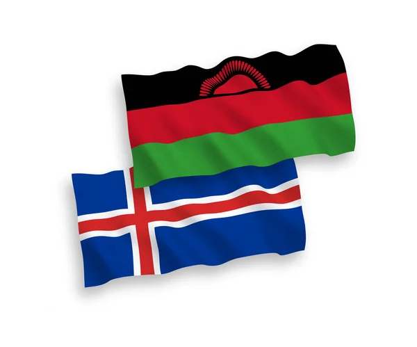 Национальные Векторные Полотна Волн Флаги Малави Исландии Изолированы Белом Фоне — стоковый вектор
