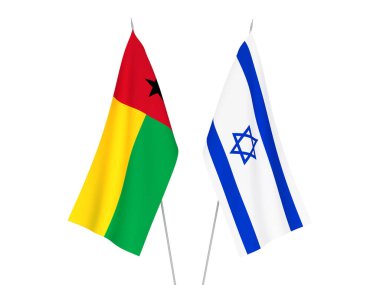 Beyaz arka planda Gine Bissau ve İsrail 'in ulusal kumaş bayrakları izole edildi. 3d resimleme.