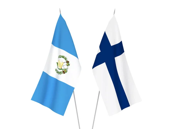 Nationale Stoffen Vlaggen Van Guatemala Finland Geïsoleerd Witte Achtergrond Weergave — Stockfoto