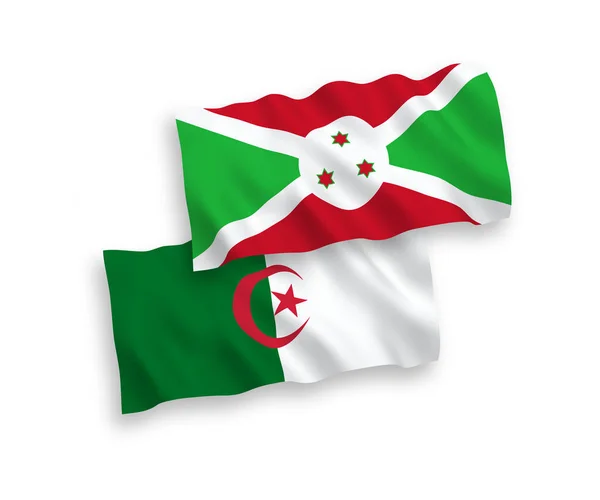 Beyaz Arka Planda Burundi Cezayir Ulusal Taşıyıcı Kumaş Bayrakları Izole — Stok Vektör