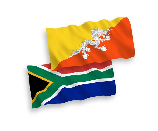 National Vector Fabric Wave Flags Kingdom Bhutan Republic South Africa — Stock Vector
