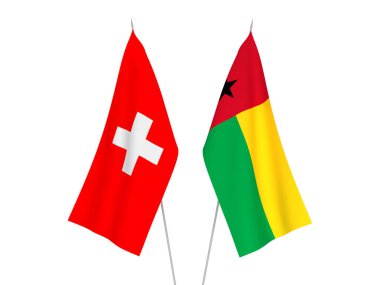 Beyaz arka planda İsviçre ve Gine Bissau Cumhuriyeti bayrakları izole edildi. 3d resimleme.