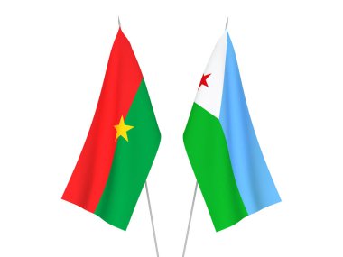 Beyaz arka planda Burkina Faso ve Cibuti Cumhuriyeti 'nin ulusal kumaş bayrakları izole edildi. 3d resimleme.