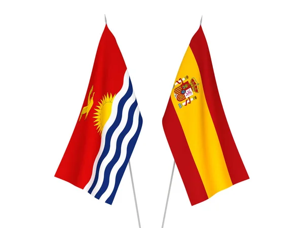 National Fabric Flags Spain Republic Kiribati Isolated White Background Rendering — Stock Photo, Image