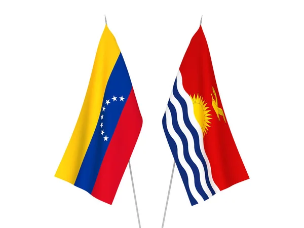Banderas Nacionales Tela República Kiribati Venezuela Aisladas Sobre Fondo Blanco —  Fotos de Stock