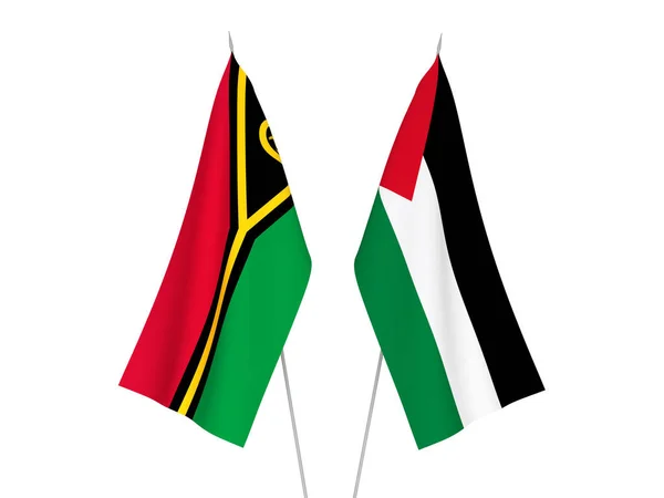 Banderas Nacionales Tela Palestina República Vanuatu Aisladas Sobre Fondo Blanco —  Fotos de Stock