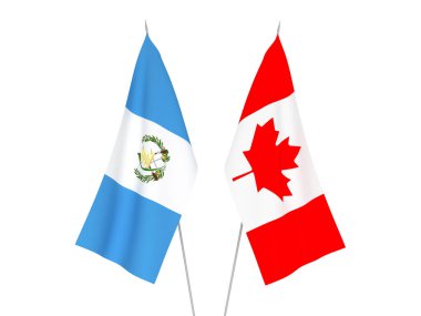 Guatemala ve Kanada Cumhuriyeti bayrakları beyaz arka planda izole edilmiştir. 3d resimleme.