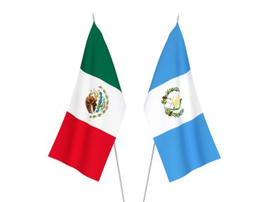 National fabric flags of Republic of Guatemala and Mexico isolated on white background. 3d rendering illustration.