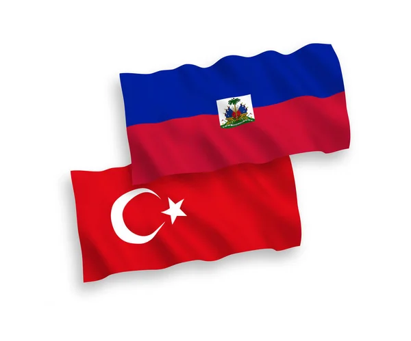 National Vector Fabric Wave Flags Turkey Republic Haiti Isolated White — Stock Vector