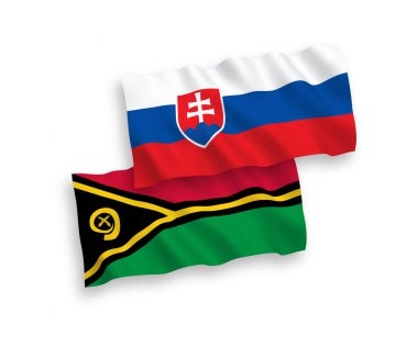 National vector fabric wave flags of Slovakia and Republic of Vanuatu isolated on white background. 1 to 2 proportion.