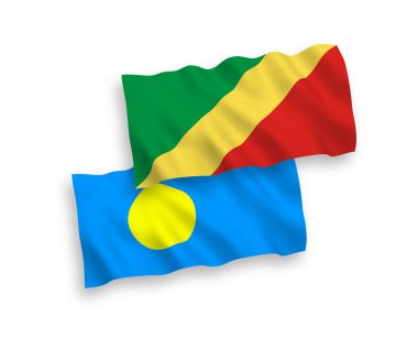 National vector fabric wave flags of Republic of the Congo and Palau isolated on white background. 1 to 2 proportion.