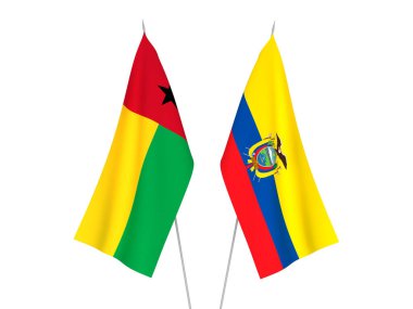National fabric flags of Ecuador and Republic of Guinea Bissau isolated on white background. 3d rendering illustration.