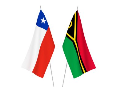 National fabric flags of Chile and Republic of Vanuatu isolated on white background. 3d rendering illustration.