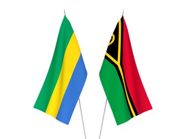 National fabric flags of Gabon and Republic of Vanuatu isolated on white background. 3d rendering illustration.
