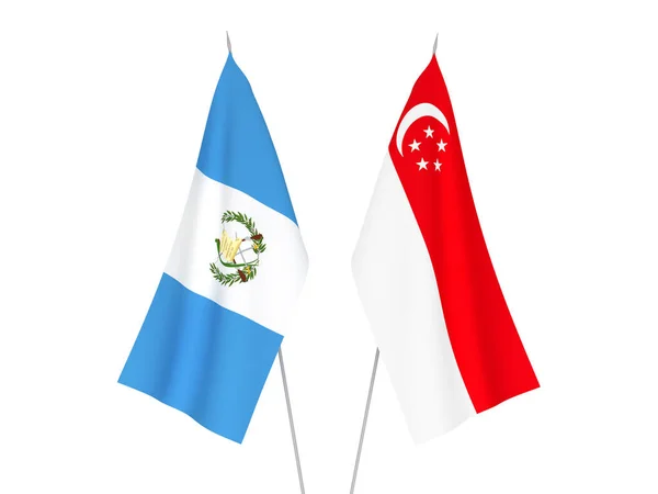 Narodowe Flagi Tkanin Republiki Gwatemali Singapuru Izolowane Białym Tle Ilustracja — Zdjęcie stockowe