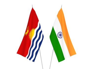 Beyaz arka planda Hindistan ve Kiribati Cumhuriyeti 'nin ulusal kumaş bayrakları izole edildi. 3d resimleme.