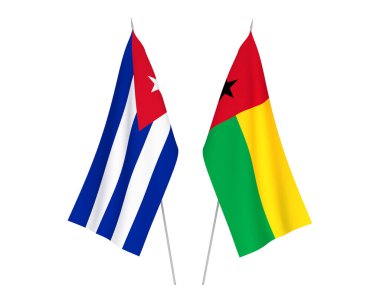 Küba ve Gine Cumhuriyeti bayrakları beyaz arka planda izole edildi. 3d resimleme.