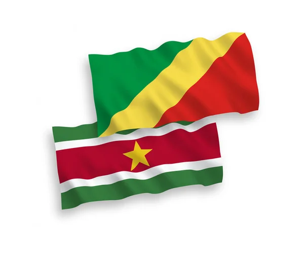 Drapeaux Ondes Vectorielles Nationaux République Congo République Suriname Isolés Sur — Image vectorielle