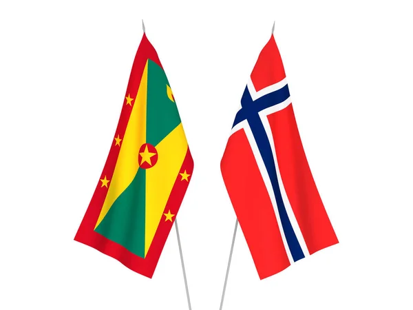Nationalflaggen Aus Stoff Von Norwegen Und Grenada Isoliert Auf Weißem — Stockfoto