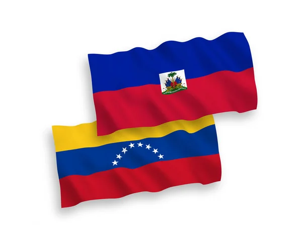 委内瑞拉和海地共和国的国家病媒织物波条旗在白色背景下隔离 1比2的比例 — 图库矢量图片