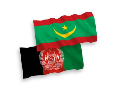Beyaz arka planda Moritanya İslam Cumhuriyeti ve Afganistan İslam Cumhuriyeti bayrakları