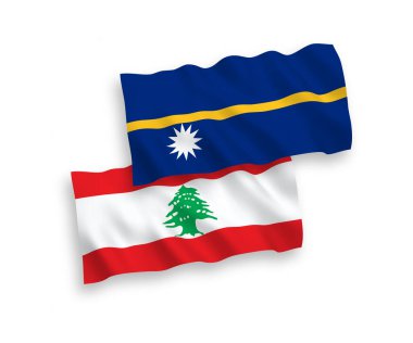 Beyaz arka planda Nauru Cumhuriyeti ve Lübnan Bayrakları