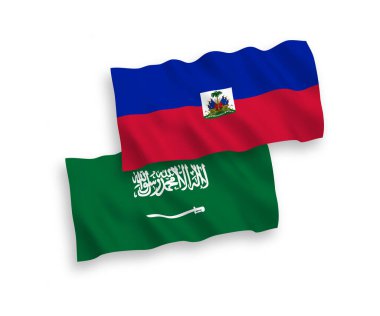 Beyaz arka planda Suudi Arabistan ve Haiti Cumhuriyeti bayrakları
