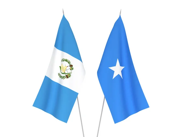 Banderas Nacionales Tela Somalia República Guatemala Aisladas Sobre Fondo Blanco — Foto de Stock