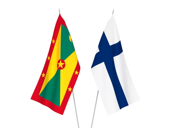 Nationale Stoffen Vlaggen Van Grenada Finland Geïsoleerd Witte Achtergrond Weergave — Stockfoto