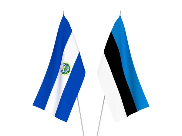 Bandeiras Tecido Nacional República Salvador Estônia Isoladas Fundo Branco Ilustração — Fotografia de Stock