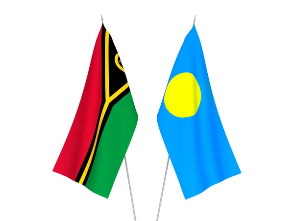 Národní Textilní Vlajky Palau Republiky Vanuatu Izolované Bílém Pozadí Vykreslování — Stock fotografie