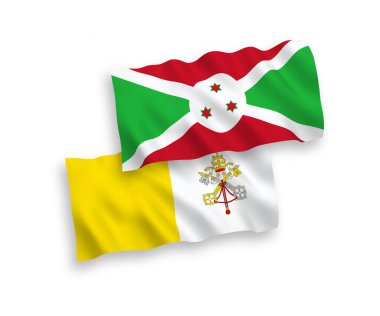 Beyaz arka planda Burundi ve Vatikan 'ın ulusal taşıyıcı kumaş bayrakları izole edildi. 1 'e 2 oranında.