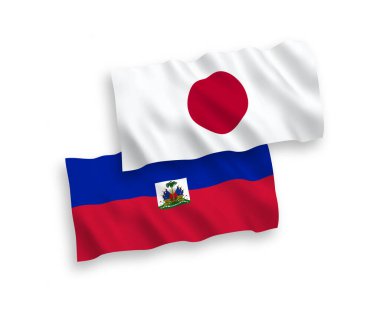 Beyaz arka planda Japonya ve Haiti Cumhuriyeti 'nin ulusal taşıyıcı kumaş bayrakları izole edildi. 1 'e 2 oranında.