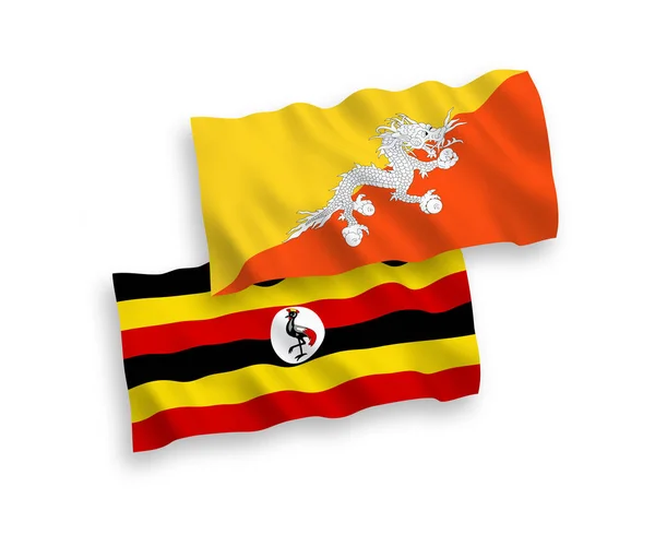 National Vector Fabric Wave Flags Kingdom Bhutan Uganda Isolated White — Stock Vector