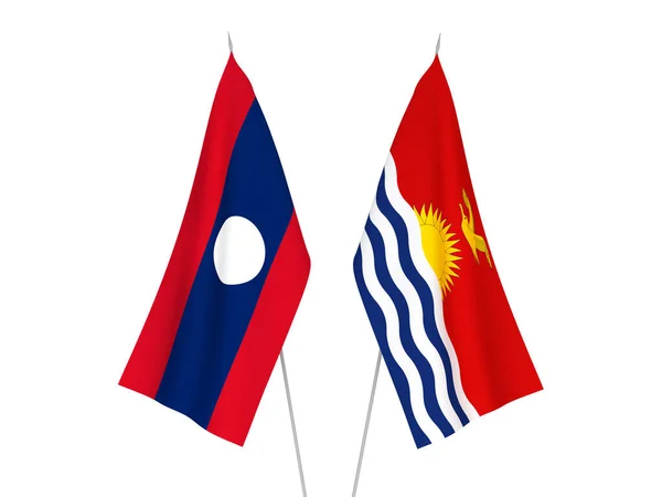 National Fabric Flags Laos Republic Kiribati Isolated White Background Rendering — Stock Photo, Image