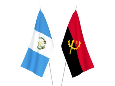 Beyaz arka planda Angola ve Guatemala Cumhuriyeti 'nin ulusal kumaş bayrakları izole edildi. 3d resimleme.