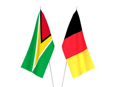Beyaz arka planda Belçika 'nın ulusal kumaş bayrakları ve Kooperatif Guyana Cumhuriyeti izole edildi. 3d resimleme.