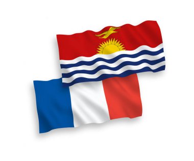 Beyaz arka planda Fransa ve Kiribati Cumhuriyeti 'nin ulusal taşıyıcı kumaş bayrakları izole edildi. 1 'e 2 oranında.