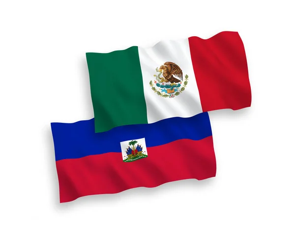 Nationella Vektor Tyg Våg Flaggor Mexiko Och Republiken Haiti Isolerad — Stock vektor