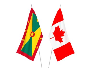 Grenada ve Kanada 'nın ulusal kumaş bayrakları beyaz arka planda izole edildi. 3d resimleme.
